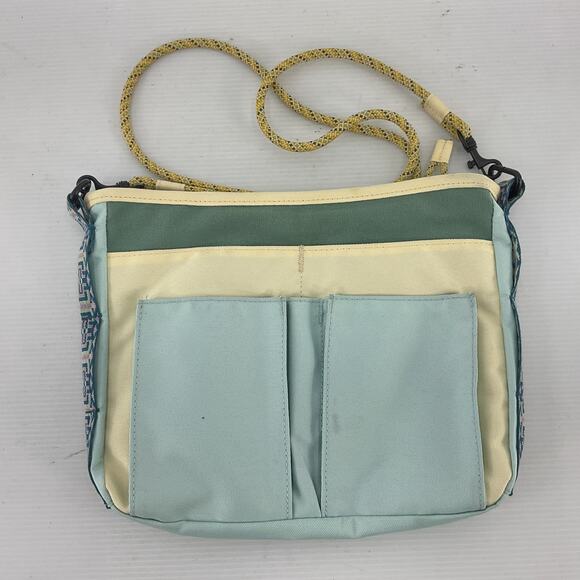 Kavu Cream Teal Cotton Rope Strap Crossbody Bag Purse Women’s Preowned - Picture 2 of 5